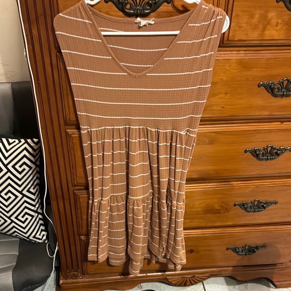 See You Monday Brown Striped Dress